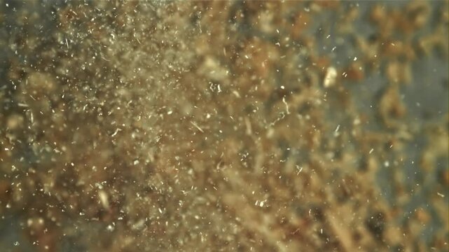 The sawdust flies up and down. Filmed on a high-speed camera at 1000 fps. High quality FullHD footage
