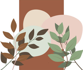 Abstract Botanical Boho Composition with Organic Shapes and Mid Century Modern Foliage Design