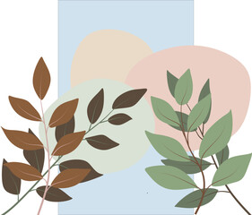 Abstract Botanical Boho Composition with Organic Shapes and Mid Century Modern Foliage Design