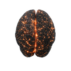Glowing Brain with Neural Connections, Symbolizing Intelligence and Creativity in a Dark Setting on transparent background