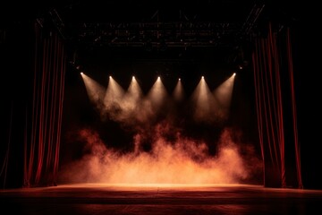 Dark stage with spotlights and smoke