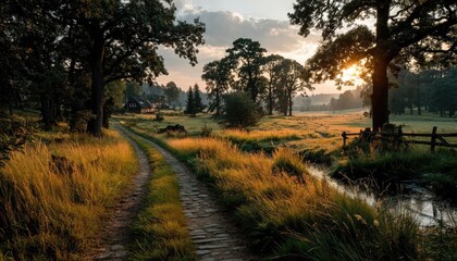 Fototapeta premium Country road at sunrise or sunset