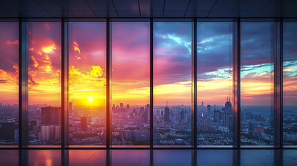 Fototapeta premium stunning sunset view from modern office building, showcasing vibrant colors and city skyline