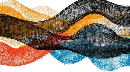 Abstract waves in varying colors create a dynamic and textured composition.