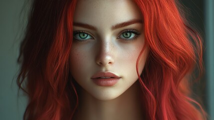 Young caucasian female with red hair and green eyes close-up portrait