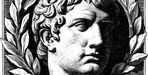 Classical marble bust engraving with laurel wreath - ancient roman art