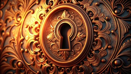 Ornate Keyhole in Gilded Bronze Frame, Intricate Detail and Warm Lighting