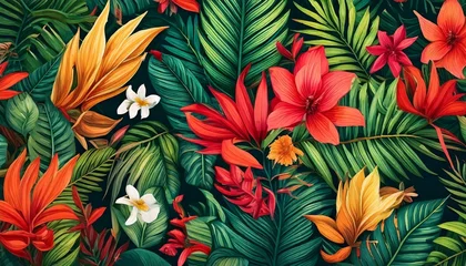  tropical leaf and many flowers seamles pattern 8