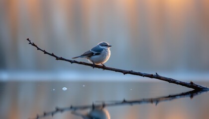 Nuthatch Bird Perched on Branch over Water