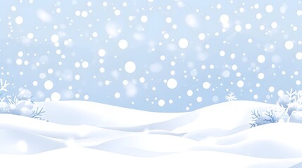 Serene winter landscape; snow-covered hills under a softly falling snow