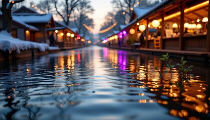 Fototapeta premium Illuminated Canal at Dusk