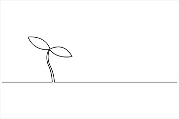 Growth plant in single continuous Line drawing. Sprout with leaves in simple linear style isolated vector illustration
