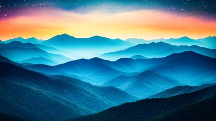 Majestic Blue Mountains at Dusk Starry Sky Scenic Landscape View