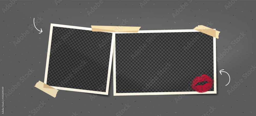 Poster montage collage with two photo frame at the concrete bg. vector template images.