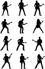  Silhouettes of Guitar Players vector bundle