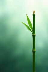 Fototapeta premium A Single Bamboo Shoot Emerging Against a Soft Green Background, Representing Growth, Renewal, and Natural Serenity