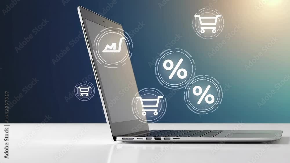 Aufkleber digital technology visualizing black friday shopping with floating percentage icons and shopping car