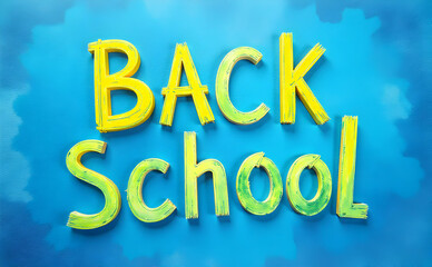 Fototapeta premium illustration of colorful back to school 3d lettering with blue gradient background generative ai