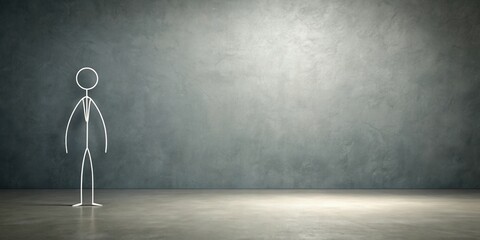 Minimalist Stick Figure in Empty Room with Textured Wall