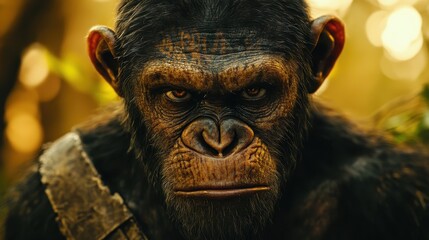 Intense primate stare in jungle setting