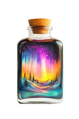 Isolated Bottle with Colorful Aurora Landscape