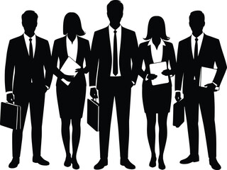 Silhouette of a group of business people on a white background