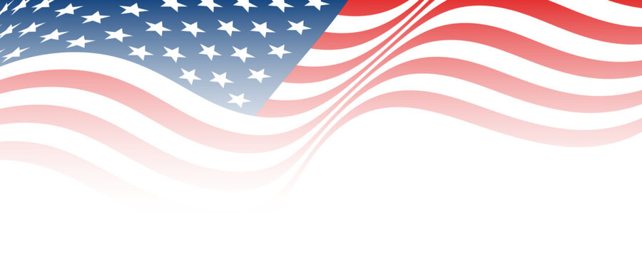 USA flag transparent background, American waving flag border