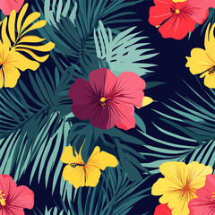 Tropical Bloom a vibrant composition of tropical flowers and lush foliage, evoking a sense of exotic beauty and natural harmony, perfect for textile design.