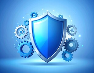 Fototapeta premium Cybersecurity concept with shield and gears symbolizing digital protection and data security concept