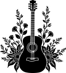 Musical Guitar with Treble Clef and Floral Elements  Guitars floral vector design