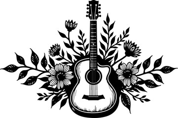 Musical Guitar with Treble Clef and Floral Elements  Guitars floral vector design