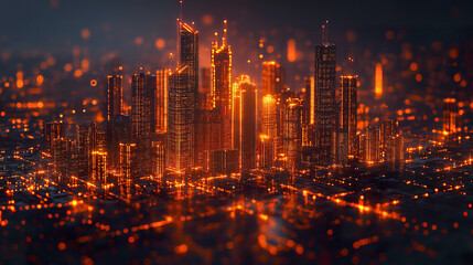Obraz premium futuristic city skyline illuminated with glowing lights, showcasing advanced architecture