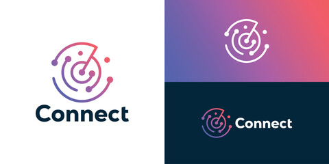 Modern simple connect logo template. Abstract letter C with dot connection logo design vector illustration.
