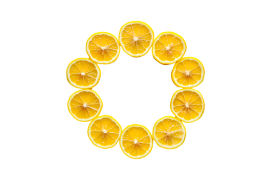 Lemon slices circle frame vibrant yellow citrus fruit