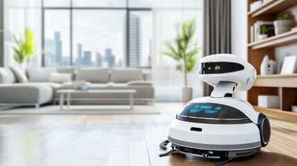 Modern Home Cleaning Robot in Stylish Living Room Setting