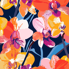 Orchids in Bloom an abstract art piece showcasing vibrant orchids in full bloom, radiating color and life, evoking a sense of wonder and natural beauty. 
