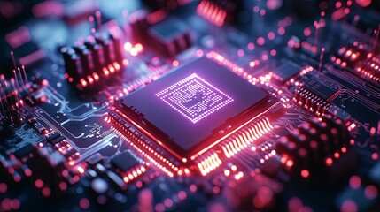 Obraz premium Close-up view of a central processing unit on a circuit board.