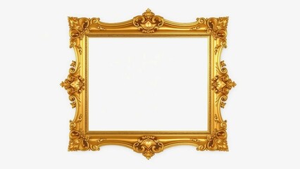 goldener Bilderrahmen mit  Verzierungen und leerem Innenbereich. Ideal für Kunstwerke, Poster, Collagen oder digitale Designprojekte.