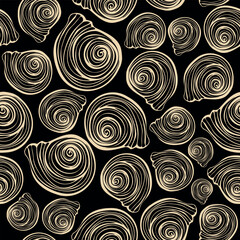 Seamless vector pattern of hand-drawn seashells. Marine design. Ocean pattern for textile, wallpaper and interior design. Summer print for background, textile, fabric