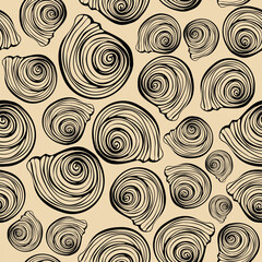 Seamless vector pattern of hand-drawn seashells. Marine design. Ocean pattern for textile, wallpaper and interior design. Summer print for background, textile, fabric