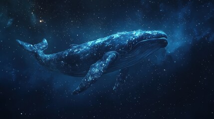 Fototapeta premium Celestial whale swimming through starry night sky in cosmic ocean
