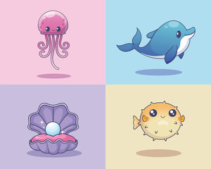 Set of Funny Cartoon Animals