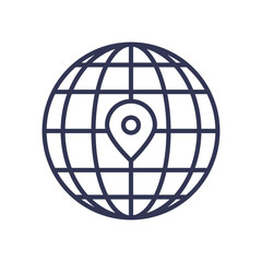 A globe with a location pin symbolizes global positioning and navigation.