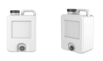 plastic canister or jerrycan with blank label mockup. Jug container with handle mockup. Large bottle package. 3d illustration	