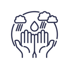 Hands catching rain symbolize sustainable water harvesting.