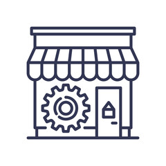 Storefront with gear symbolizing platform configuration and customization.