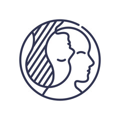 Dual faces in a circle symbolize perceptual distortion and duality.