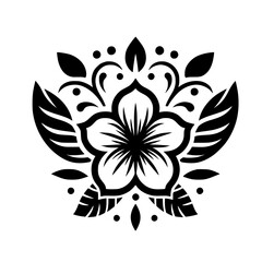 Obraz premium Elegant Stylized Black and White Floral Design Element with Leaves and Swirls