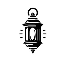 Graphic Black and White Islamic Lantern Illustration Icon. Simple Fanoos Design for Ramadan and Eid Celebrations.