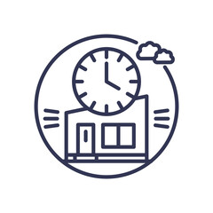 Clock over building symbolizes time management and automation.